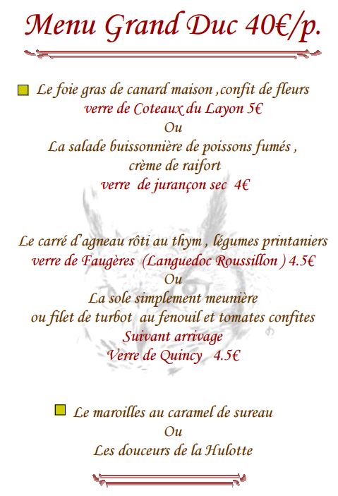 Menu Grand duc